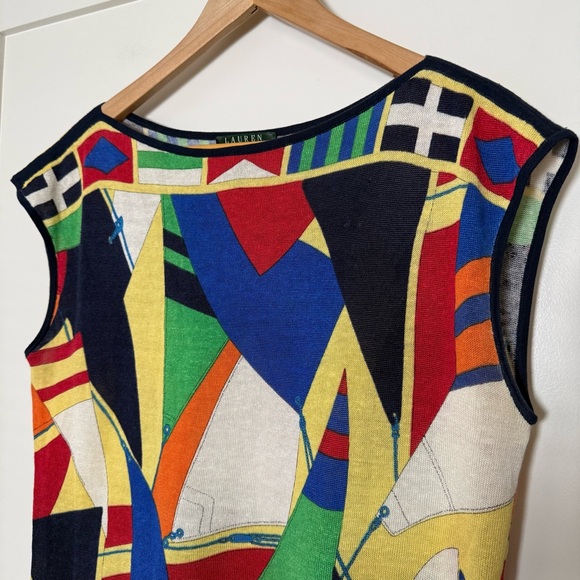 Lauren Ralph Lauren Top Women Sz M Sleveless Linen Blend Colorful Artsy Abstract - Picture 3 of 9
